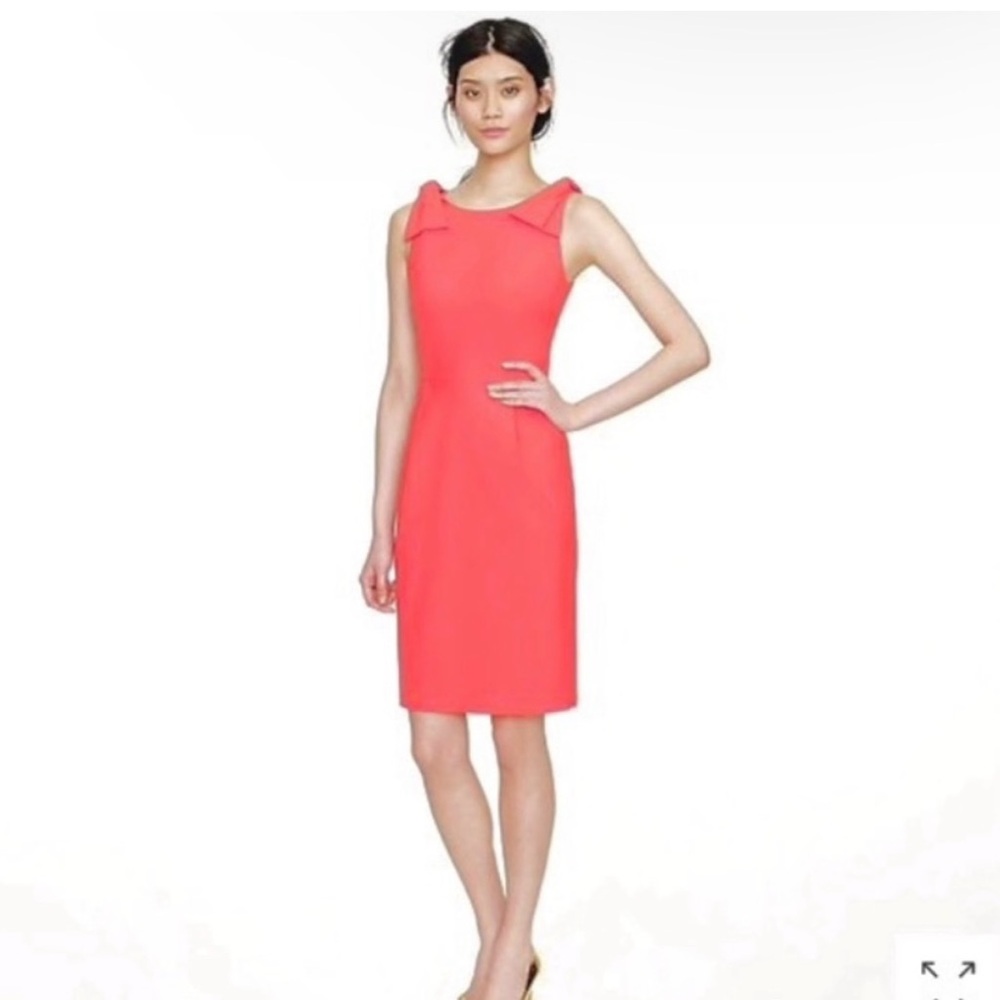 J. Crew Origami Bow Dress 2 Coral Pink Sheath Knee Length Sophisticated Wool